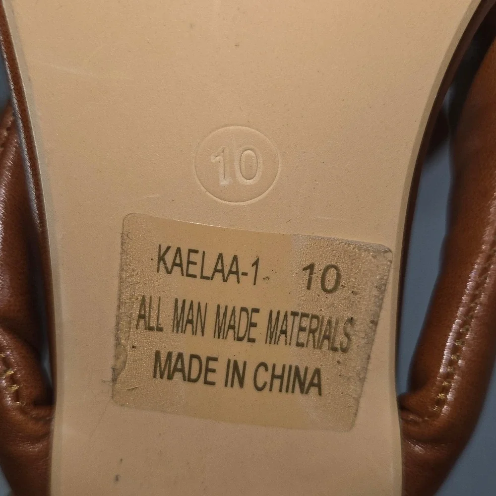 Kayleen Tan Brown Square Toe Padded Thong‎ Heeled Sandals Size 10